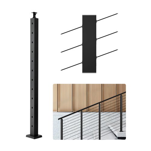 

VEVOR Poteau Garde Corps, 1067x25,4x50,8 mm, Poteau Rampe d'Escalier à Câble, avec Trous Pré-percés 30°, Support Horizontal et Incurvé, pour Main Courante, Balustrades, Noir, 1JZLGZXHS106VRA3X001V0
