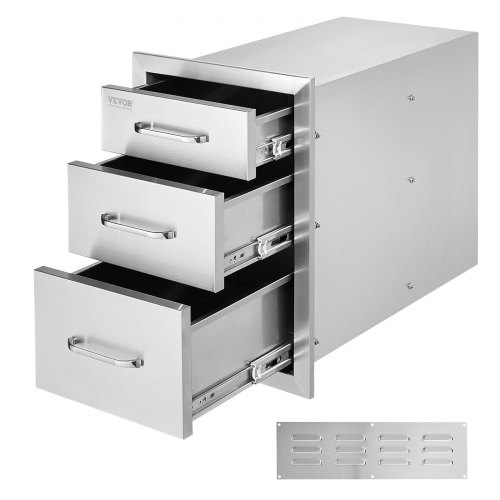

VEVOR Tiroir Inox de Cuisine 35x51x58 cm Triple Espaces de Rangement Commode de Rangement en Acier Inoxydable avec Poignée 3 Tiroirs Intégré pour Ranger Ustensile de Cuisine d'Extérieur Barbecue