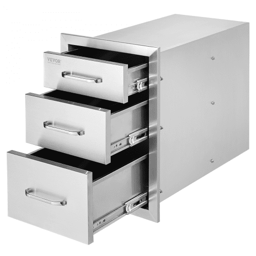 

VEVOR Tiroir Inox de Cuisine 35x51x58 cm Triple Espaces de Rangement Commode de Rangement en Acier Inoxydable avec Poignée 3 Tiroirs Intégré pour Ranger Ustensile de Cuisine d'Extérieur Barbecue