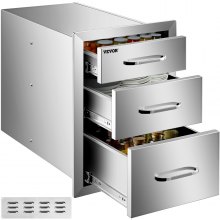 Flush triple access drawer raised style height triple drawer,20.25"x14",stainless steel