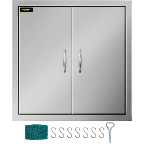 VEVOR Porte Cuisine d'Extérieur en Acier Inoxydable 304 Porte Ilots de Barbecue 61x61 cm Double Porte INOX pour Cuisine en Plein Air avec Trous pour 6 Crochets Fermeture Magnétique pour Vaisselle BBQ