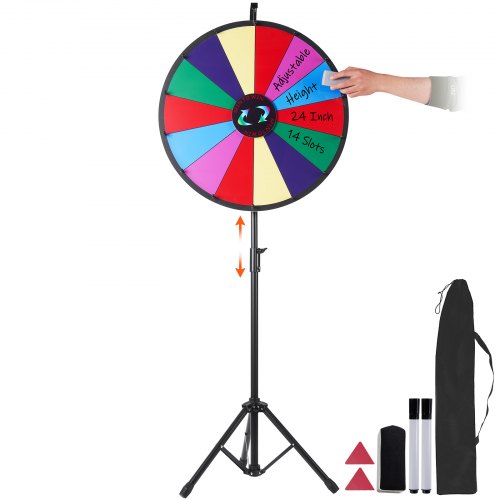 

VEVOR Roue de Loterie de 61 cm, Roue de Fortune, Support Trépied à Hauteur Réglable, Carton Acrylique Effaçable à Sec avec Mousse PVC, 14 Secteurs, pour Fêtes, Salons, Carnavals, Foires, Promotions