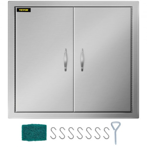 VEVOR Porte pour Cuisine d'Extérieur Acier Inoxydable 304 Porte pour îlots de Barbecue 24x26 Pouces Double Porte pour Cuisine en Plein Air avec Trous pour Crochets Fermeture Vaisselle BBQ
