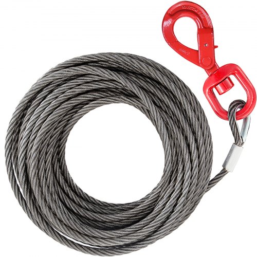 VEVOR Corde de Treuil 10 mm*23 m, Câble de Treuil Câble en Acier au Carbone 2 Tonnes, avec Grande Force et Efficacité Pivotant et Autobloquant pour le Pétrole les Produits Chimiques les Machines