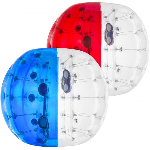 VEVOR Balle Pare Chocs Gonflable PVC 0,8mm 2 Pièces Bubble Balle Gonflable 1.5 M de Diamètre Football Enfants avec 2 Poignées et 2 Ceintures Transparent Rouge Bleu pour Jouer au Parc Plage École