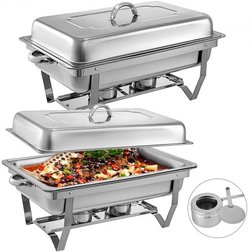 Lot De 2x9l Réchaud Dish Nourriture Chafing Dish Acier Inoxydable Refroidissant