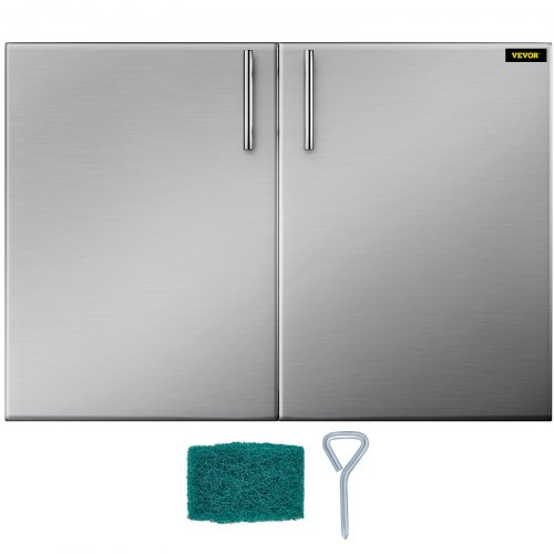 VEVOR Porte pour Cuisine d'Extérieur Acier Inoxydable 304 Porte pour îlots de Barbecue 36x23 Pouces Double Porte pour Cuisine en Plein Air avec Boîtes de Rangement Fermeture Vaisselle BBQ