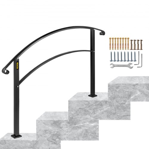VEVOR Main Courante Escalier Rampe Balustrade Réglable 3 Marches Fer Forgé Noir