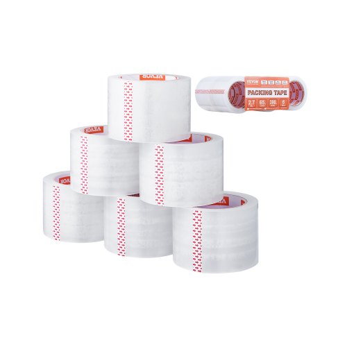 

VEVOR Ruban Adhésif d'Emballage Transparent Lot de 6 Rouleaux 59,436 m x 76,2 mm Épaisseur 0,068 mm Noyau 76,2 mm Ruban d'Emballage Robuste pour Emballer Déménagement, Stockage, Expédition, Courrier
