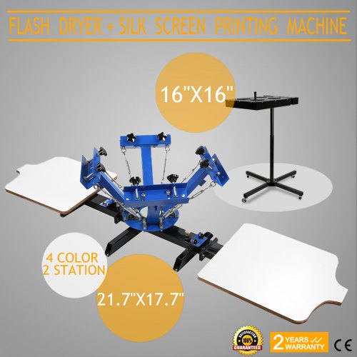 VEVOR 4 Couleur 2 Kit Machine de Sérigraphie + 16'' x 16'' Machine d'Impression à Écran avec Sécheuse