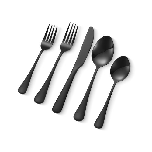 

VEVOR Ménagère 30 pièces, couverts en acier inoxydable de qualité alimentaire, finition miroir, lavables au lave-vaisselle, avec couteau, fourchette, cuillère, pour cuisine, maison, 6 personnes, noir