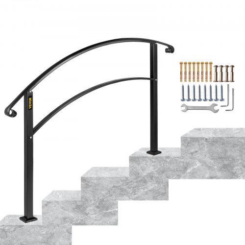 VEVOR Main Courante Escalier Rampe Balustrade Réglable 4 Marches Fer Forgé Noir