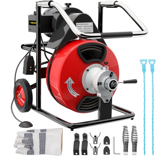 VEVOR Déboucheur Electrique de Canalisation 15m x 13mm Machine de Nettoyage de Tuyaux 370W Nettoyeur de Tuyaux Electrique de Tubes Professionnel Déboucheur Haute Pression pour WC Egouts Toilettes