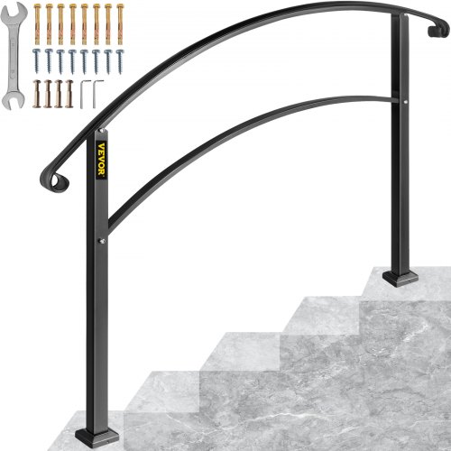 VEVOR Main Courante Escalier Rampe Réglable Balustrade 5 Marches Fer Forgé Noir