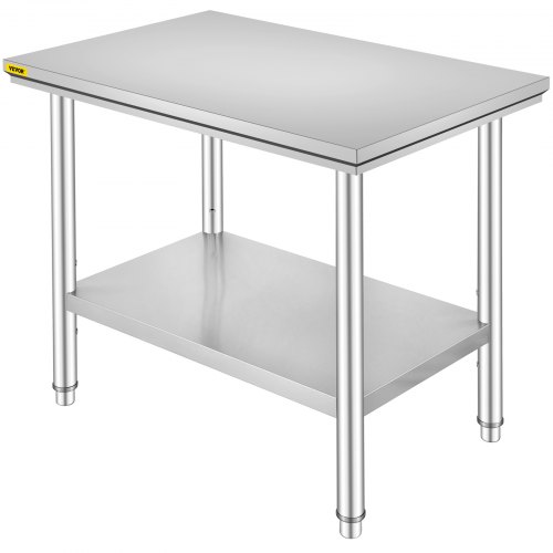 VEVOR Table de Travail Cuisine Inox 60X90X80 cm Plan de Travail Cuisine en 2 Etages Table de Travail