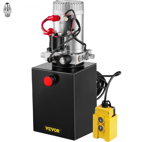VEVOR Pompe Hydraulique 12V Pompe Hydraulique à Simple Effet Réservoir En Métal 6L Démarrage Rapide Contrôle Solénoïde et Pendentif 4,5m Levage Descente Remorque Élévateur à Ciseaux Vérin Hydraulique
