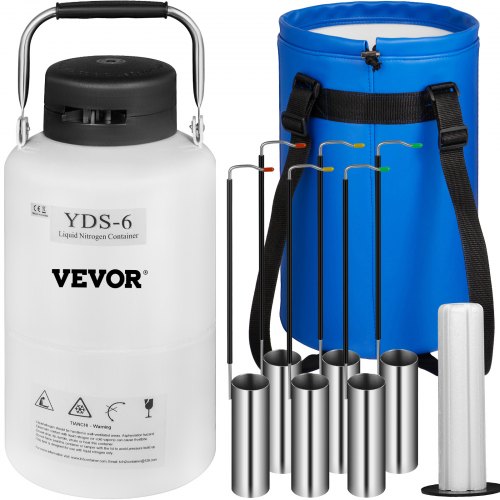 VEVOR Conteneur d'Azote Liquide 6 L, Récipient Cryogénique d'Azote Liquide LN2, Conteneur Cryogénique Statique Stockage d'Azote Liquide avec 6 Bidons, pour Recherche Médicale Scientifique