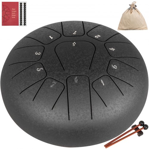8 Handpan Tambour à Languette Noir 11 Notes 8 Pouces, F Majeur Acier-titane
