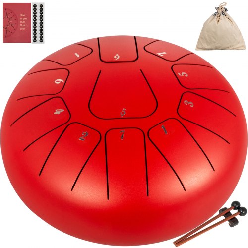 8 Handpan Tambour à Languette Rouge Drum 11notes 8pouces F Majeur Acier-titane