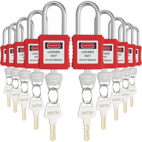

VEVOR Kit de serrures de verrouillage, 10 pcs, cadenas de verrouillage de sécurité rouge, avec 2 clés par serrure, conformes à la norme OSHA, cadenas de sécurité pour kits de verrouillage électrique
