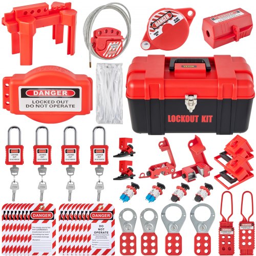 

VEVOR Kit d'Étiquetage de Verrouillage 42 Pièces Kit de Station de Cadenas d'Étiquetage 40 x 24 x 24 cm Kit de Sécurité Électrique de Verrou Loto pour Arrêter ou Verrouiller Machines Dangereuses