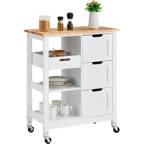 

VEVOR Chariot de rangement pour îlot de cuisine avec tiroirs et étagères 670 mm