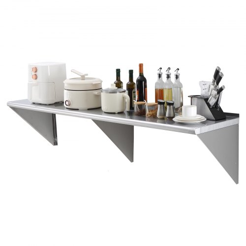 

VEVOR Étagère Murale 1829x457x63 mm en Acier Inoxydable Tablette Flottante avec Support Triangulaire Charge Maximale 226 kg pour Livres Cadre Photo Plante Épices Salon Bureau Salle de Bains Cuisine