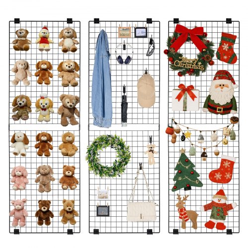 

VEVOR Grille Murale Décorative Lot de 3PCs 61x182,8 cm, Panneau Grillagé Mural en Acier Carbone, Porte Photo Pêle-mêle, pour DIY Décoration Affichage Présentation Photo Mémo Œuvres d'Art, Domicile