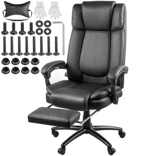 Fauteuil De Bureau Hauteur Réglable Chaise Bureau Cuir Noir Avec Repose-pieds