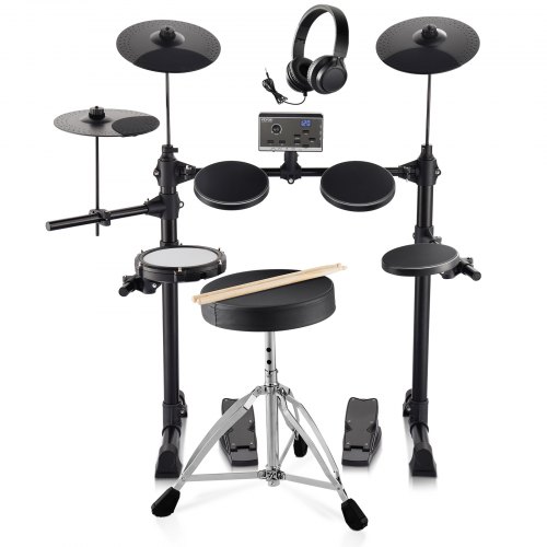 

VEVOR Batterie électronique, 15 pcs et 150 sons, kit de batterie électronique silencieux en peau maillée, 165,1 mm, prise en charge USB MIDI, avec siège, baguettes et casque, pour débutants et adultes