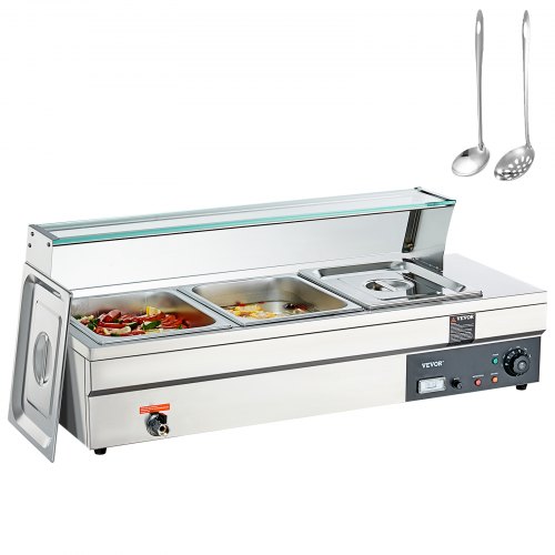 VEVOR Chauffe-Plat Buffet 3 Bacs de 11,4 L Bain-Marie Électrique Température Réglable 30-85 °C 1500