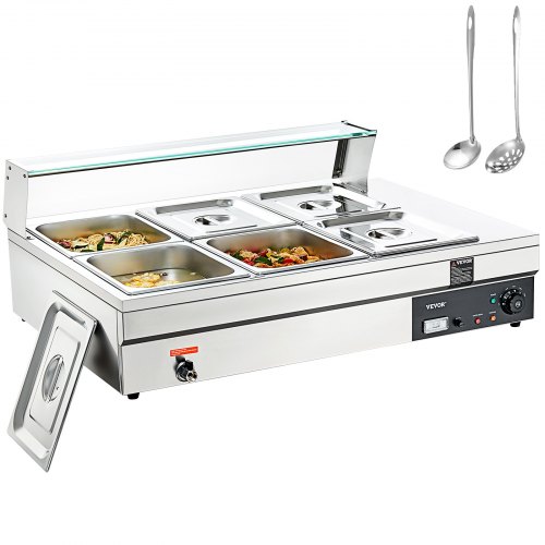 VEVOR Chauffe-Plat Buffet 6 Bacs de 11,4 L Bain-Marie Électrique Température Réglable 30-85 °C 1500