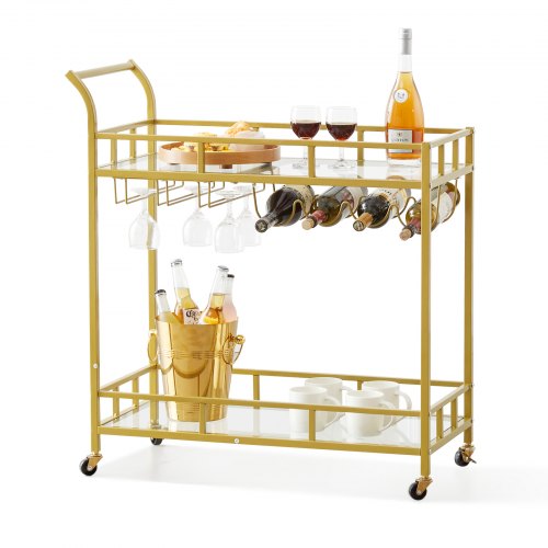 VEVOR Desserte Bar 2 Niveaux 85,5 x 38 x 93 cm Chariot de Service en Acier et Verre Trempé Chargeant