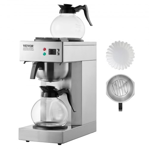 

VEVOR Cafetière Filtre Commerciale Capacité 12 Tasses, Machine à Café Filtre Électrique, avec 2 Carafes en Verre et 2 Plaques Chauffantes, en Acier Inoxydable pour Restaurant, Bureau, Café, Maison