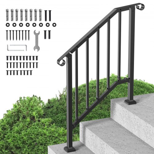 

VEVOR Rampe d'Escalier pour 2-3 Marches Extérieures Main Courante Escalier en Acier au Carbone, avec Kit d'Installation, pour Personnes Âgées, Marches en Béton, Porche, Terrasse, Arche Rétro Noir