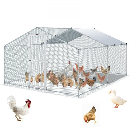 

VEVOR Enclos Poulailler Extérieur Métal 400x300x200 cm Grand Enclos à Poules Bâche Imperméable Toit en Pointe Enclos Parc Grillagé Double Porte pour Oies, Canards, Lapins, Animaux de Compagnie, Argent