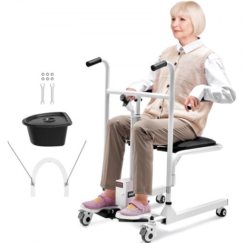 

VEVOR Fauteuil Roulant Élévateur Patient, Siège Divisé 180°, Fauteuil Transfert Patients Électrique, Charge 100 kg, Bassin de Lit, Roulettes Pivotantes Verrouillables, pour Personnes Âgées Handicapées