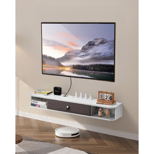VEVOR Meuble TV flottant, 120 cm, console multimédia murale avec passe-câbles, étagère TV flottante moderne en panneaux de particules avec rangement,