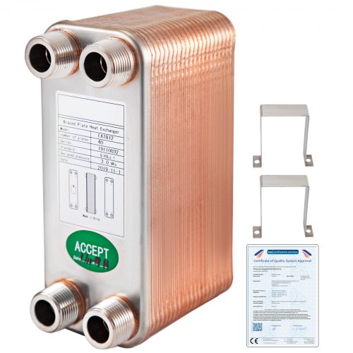 VEVOR Echangeur Thermique 1240MN34 Echangeur De Chaleur Thermique à 40 Plaques pour le refroidissement d'huile industrielle/les évaporateurs de réfrigérant/les condenseurs