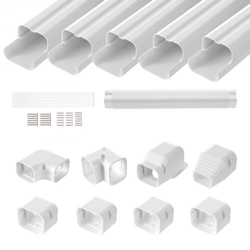 

VEVOR Couverture de mini-ligne divisée, 75 mm largeur 3110 mm longueur, couvercle de conduite décoratif en PVC pour climatiseurs avec 5 conduits droits, peut être peint pour pompes à chaleur, blanc