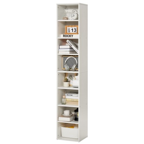 

VEVOR Bibliothèque étroite étagère rangement haute bois 8 niveaux 180 cm blanc