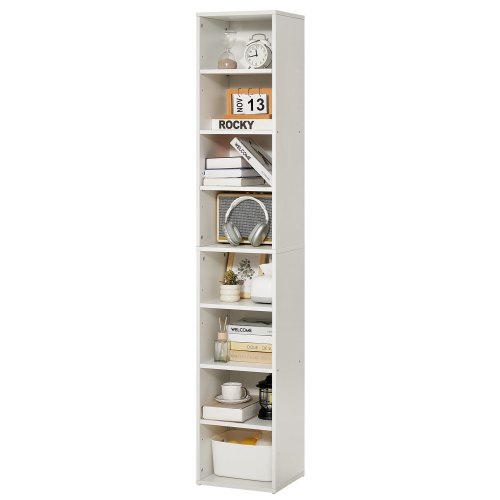 

VEVOR Bibliothèque étroite à 8 niveaux, bibliothèque de rangement haute ouverte en bois avec étagère réglable en hauteur, 180 cm, étagère de rangement autoportante pour chambre, salon, bureau, blanc