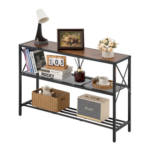 

VEVOR Table console étroite pour canapé, 106 x 29,5 x 73,5 cm, table d'entrée longue à 3 niveaux, console meuble avec cadre en métal, pour couloir, salon, bureau et chambre à coucher, marron et noir