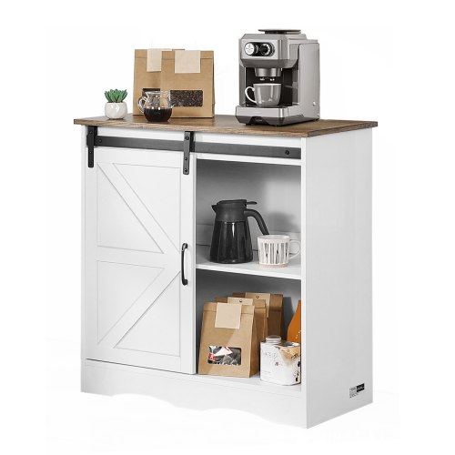 

VEVOR Meuble de bar à café, 80 x 35 x 80 cm, armoire de bar à café avec rangement à 3 niveaux, table basse avec porte de grange, buffet pour salle à manger, cuisine, entrée, salon, marron et blanc