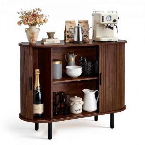 

VEVOR Buffet Style Milieu du Siècle, Meuble de Rangement Cuisine avec 2 Portes Coulissantes, Meuble pour Coin Café avec Rangement Stable, Enfilade pour Salon, Entrée, 100 x 40 x 75 cm, Couleur Noyer