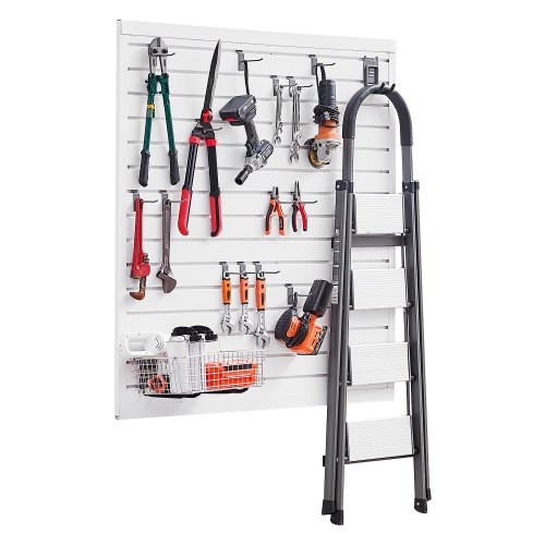

VEVOR Panneau à Lattes Mural Garage, 1230 x 1235 mm, Panneau Rangement Outils en PVC avec Conception Modulaire, Porte-outils Muraux pour Affichage, Organisation, Stockage, Atelier, Artisanal, Blanc