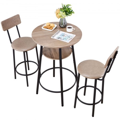 

VEVOR Ensemble Table de Bar avec Tabourets 3PCs, Table Haute de 60 cm avec Deux Chaises aux Angles Arrondis, pour Salle à Manger Bureau Coin Repas Bistro, Mange-debout Ronde, Gris Clair et Noir