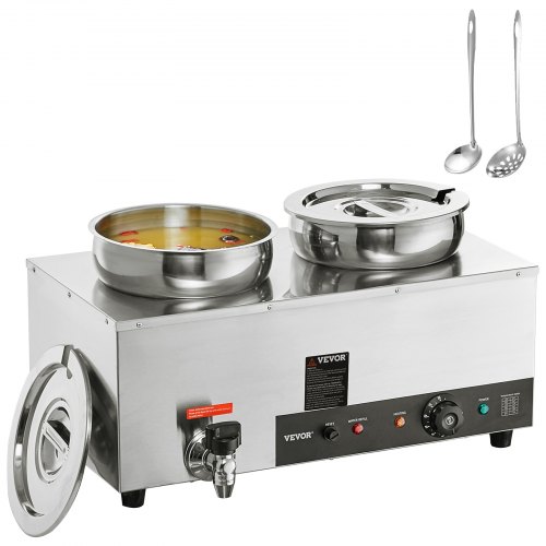 VEVOR Chauffe Soupe de Restaurant 2x7 L Station de Soupe Électrique 1200 W Chauffe-Plat avec Marmite