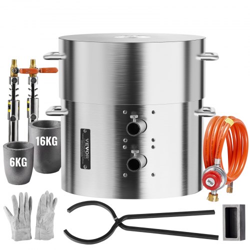 

VEVOR Four de Fusion à Gaz 16 kg, Four à Propane Fonderie avec Double Brûleur, Creuset et Pince, Kit de Four de Fusion de Métal Corps en Inox, pour Fondre Or Aluminium Argent Recyclage des Ferrailles