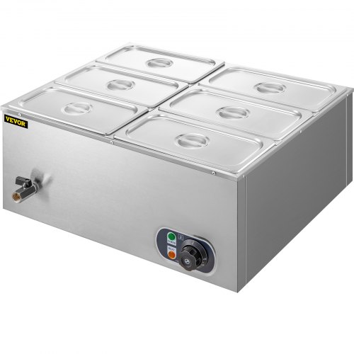 VEVOR Bain Marie DTC6C, Chauffe Plat 220v Chauffe-Plat Electrique Commercial avec 6 Bacs Casseroles en Acier Inoxydable pour Les magasins de Petit-déjeuner/Les collations/Les Restaurants